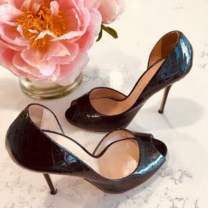 Authentic casadei black embossed peep toe heel